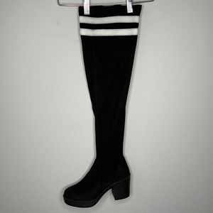 LFL L4L Lust for Life Suede Black Knee High Boots with White Stripes 7.5M